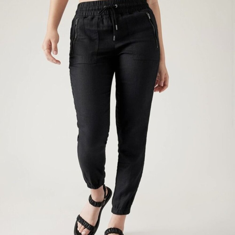 Women's Athleta Black Cabo Linen Jogger Pants - Size 6 EUC